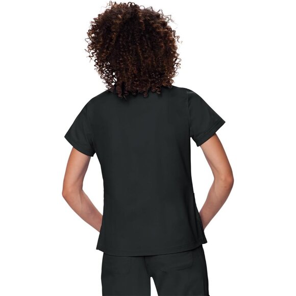 Women's Scrub Top Cotton Polyester Small Black Pullover Pocket Comfortable - Picture 2 of 2